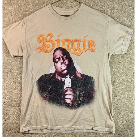The Notorious B.I.G. Biggie Smalls Tan Graphic Short Sleeve T Shirt Mens Medium - Picture 1 of 5